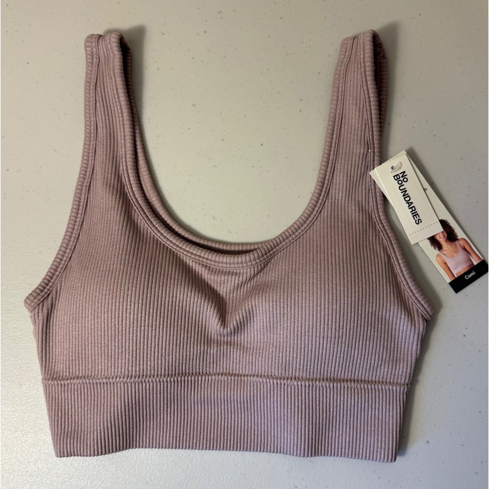 No Boundaries Cami Women Small Mauve Ribbed Seamless Bralette NEW